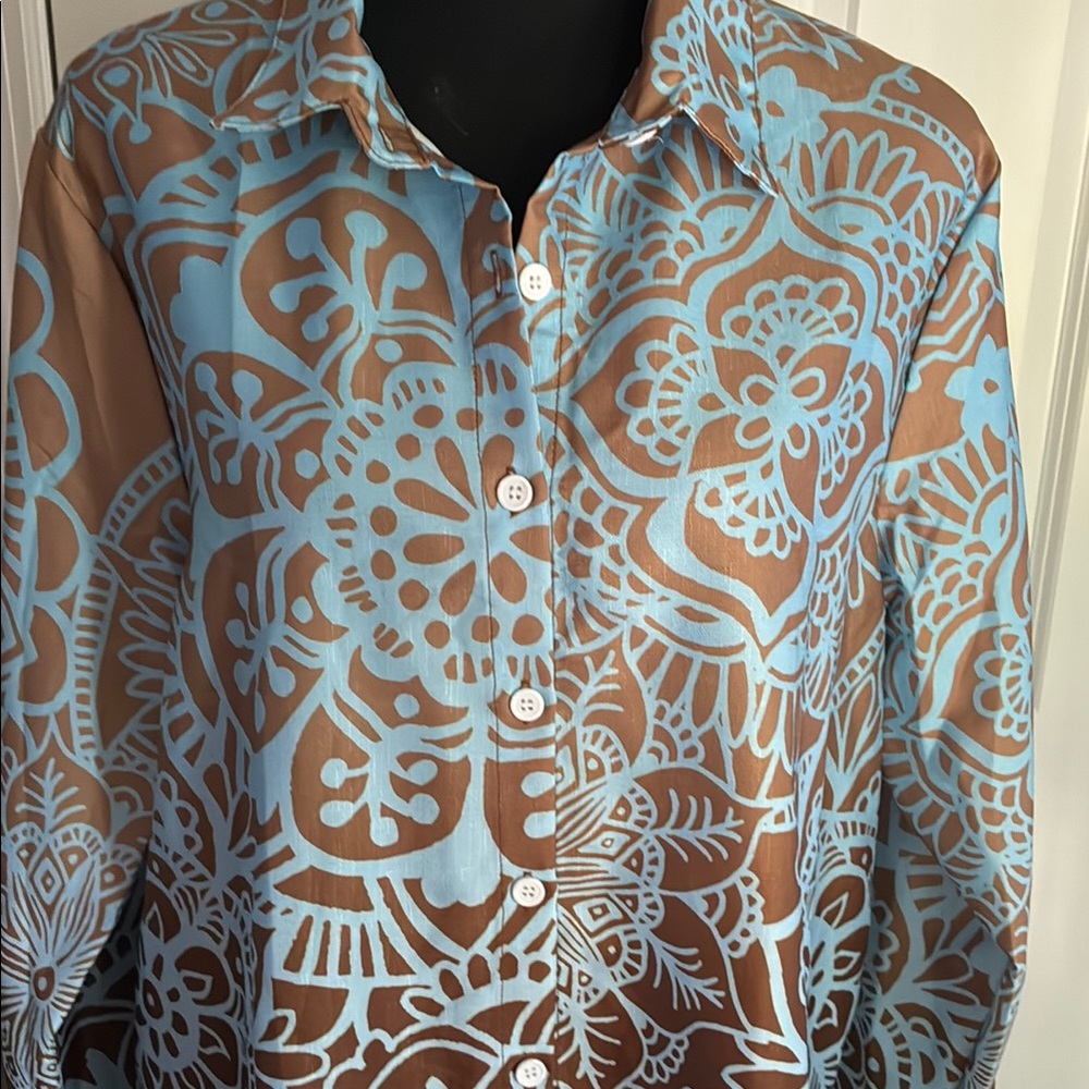 Blue and Brown Patterned Shirt